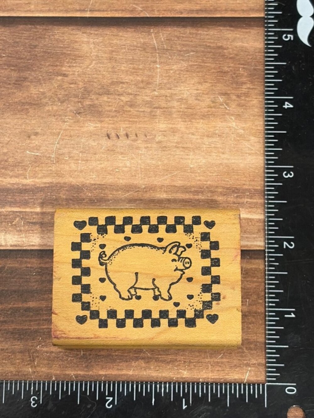 Vintage Rubber Stampede Pig Wood Mounted Rubber Stamp Country Farm Primitive